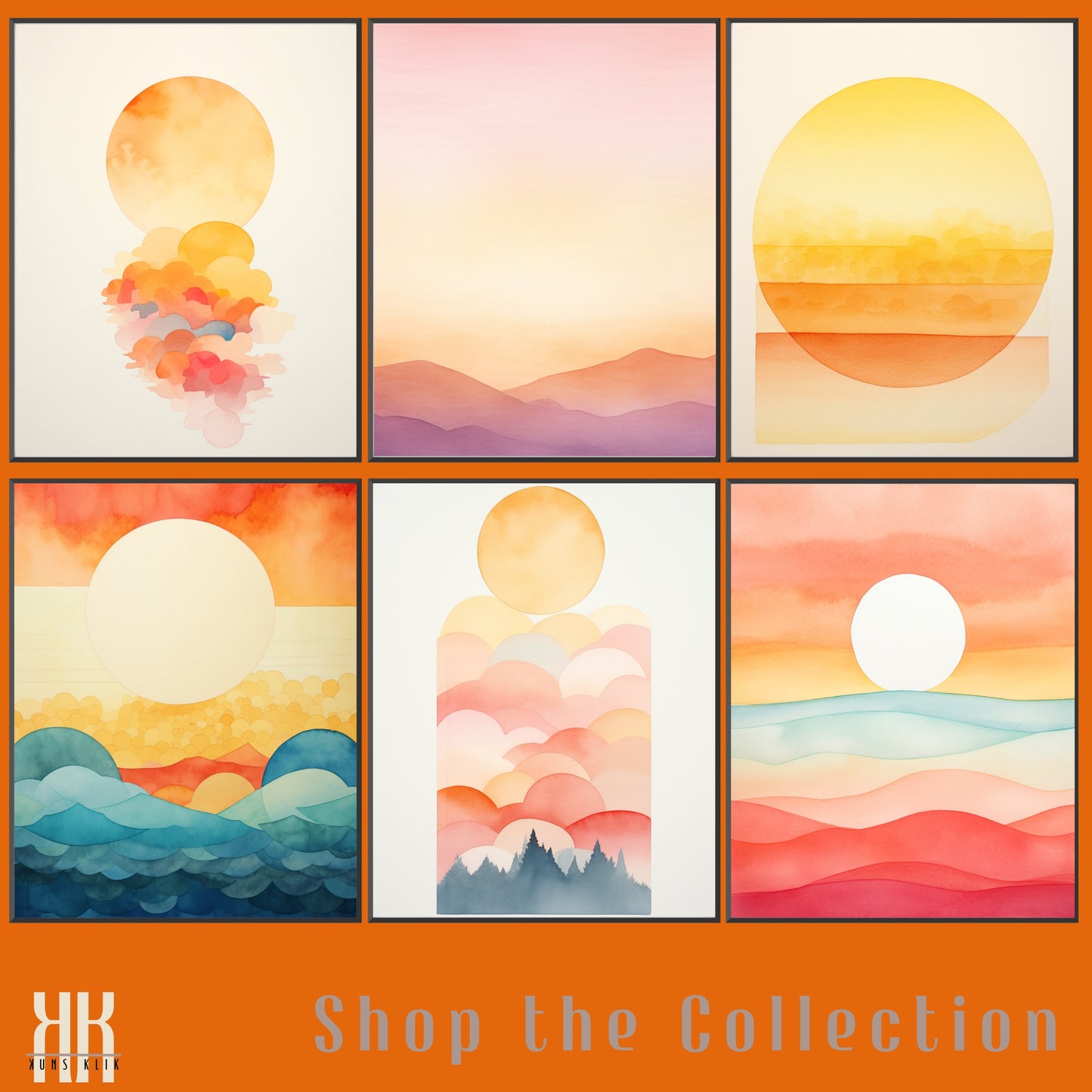 Minimalist Watercolour Sunset Mountain Art Print - 9