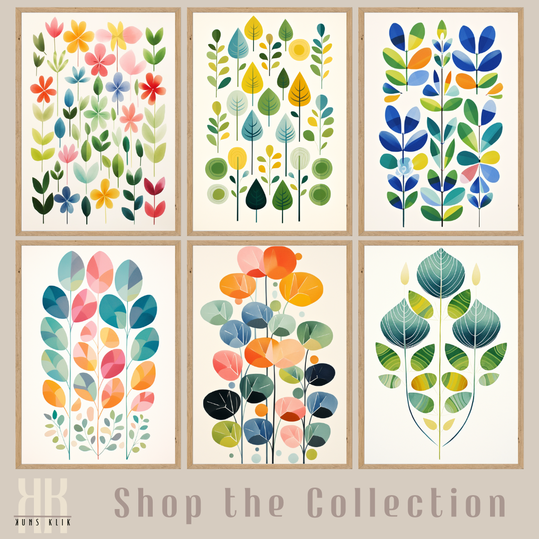 Floral Minimalist Art Print in Yellow Blue Green