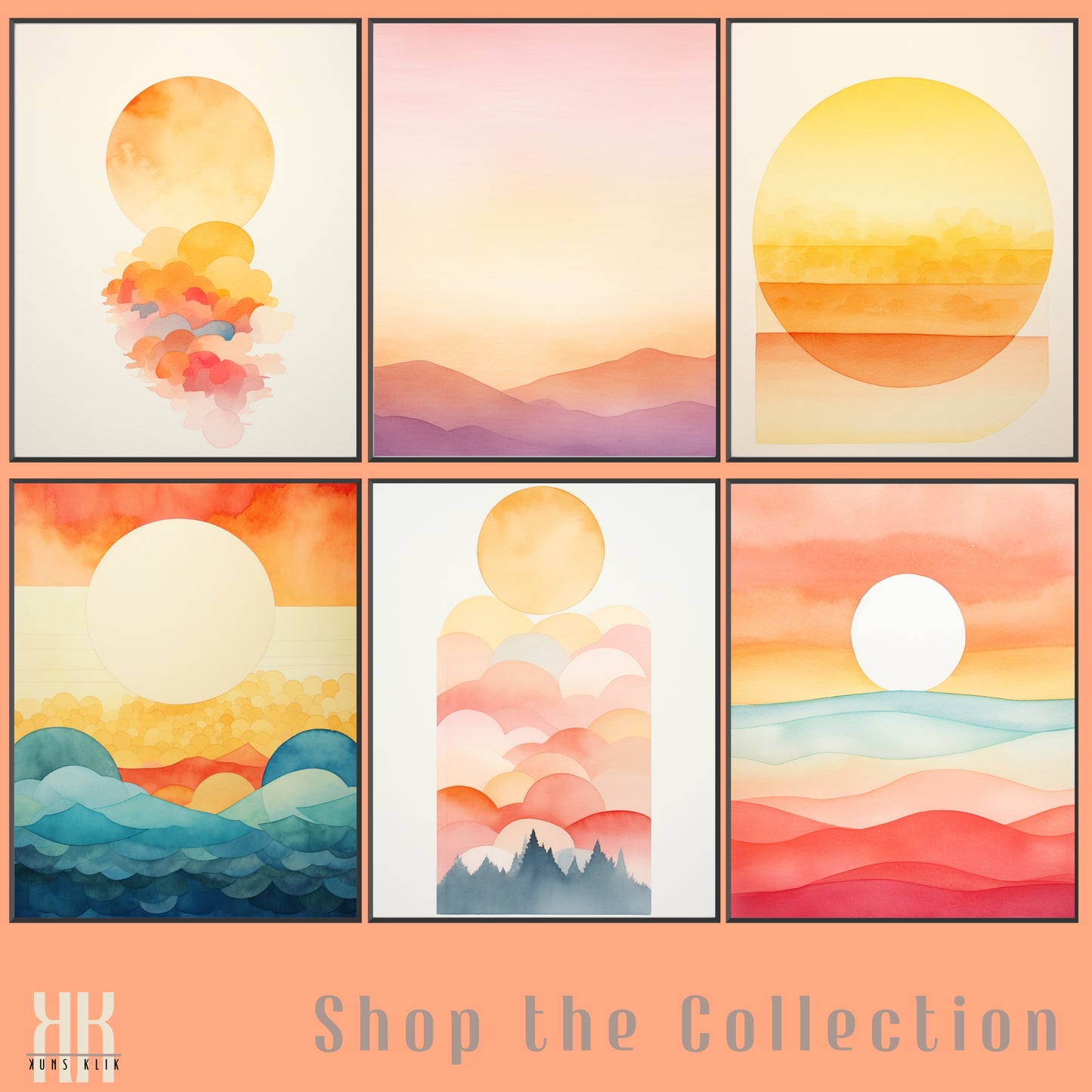 Minimalist Watercolour Sunset Mountain Art Print - 12