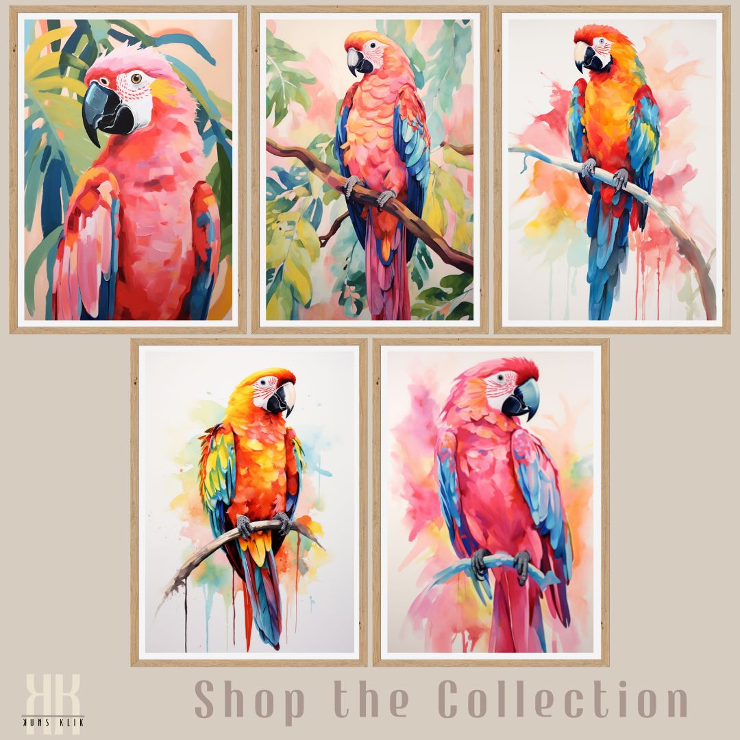 Vibrant Parrot Wall Art Print in Bold Colours