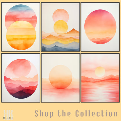 Minimalist Watercolour Sunset Mountain Art Print - 3