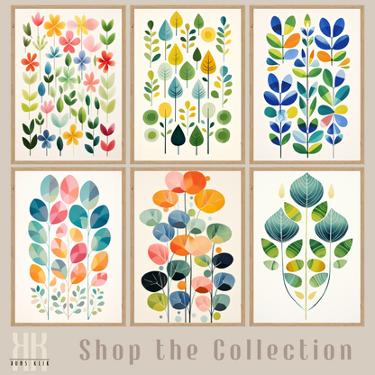 Abstract Flat Botanical Print in Bold Colours