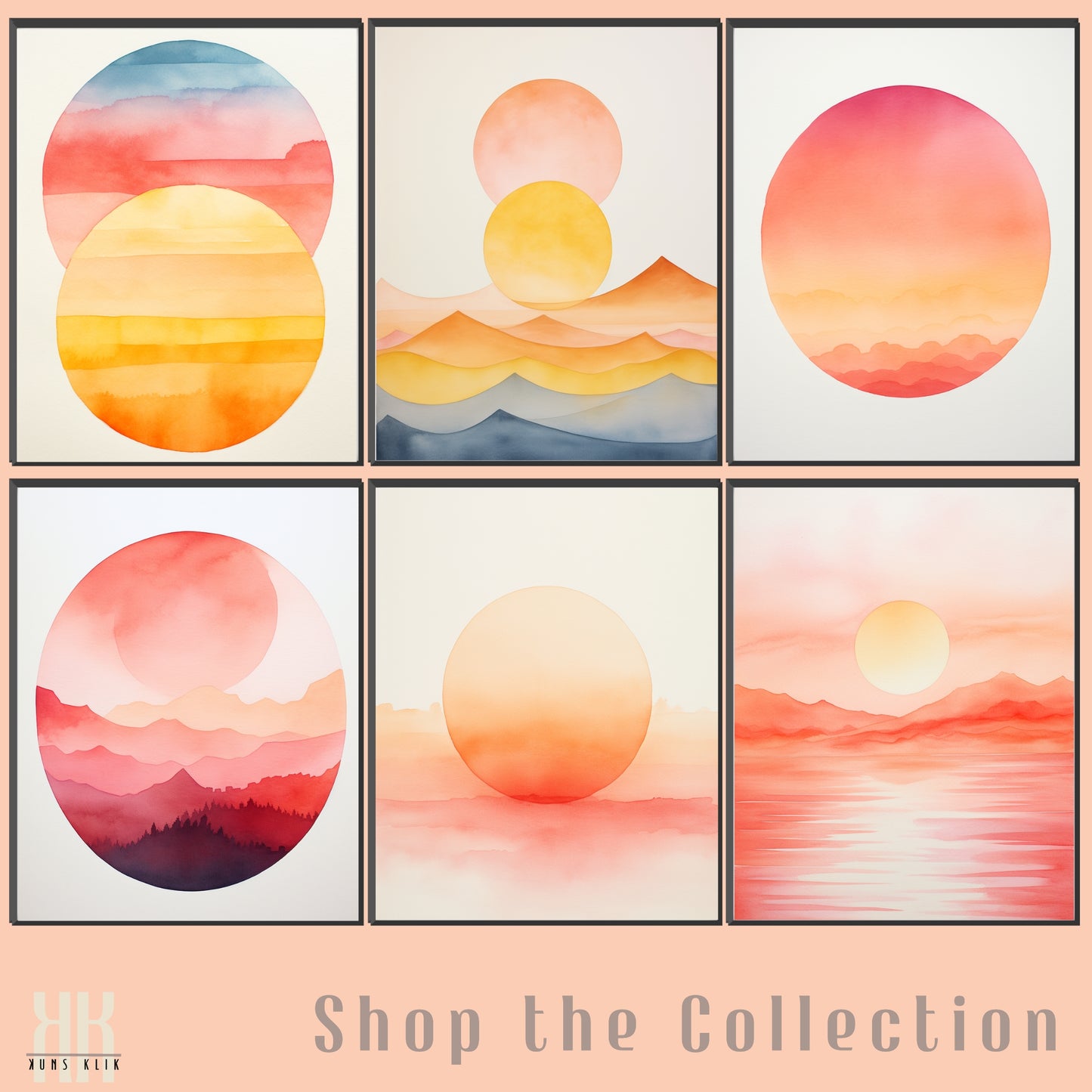 Minimalist Watercolour Sunset Mountain Art Print - 6