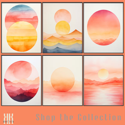 Minimalist Watercolour Sunset Mountain Art Print - 7