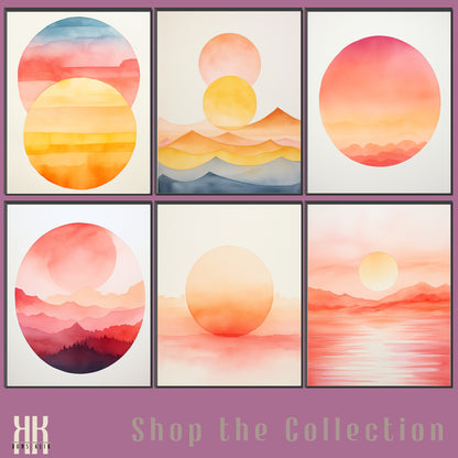 Minimalist Watercolour Sunset Mountain Art Print - 8