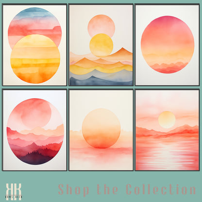 Minimalist Watercolour Sunset Mountain Art Print - 10