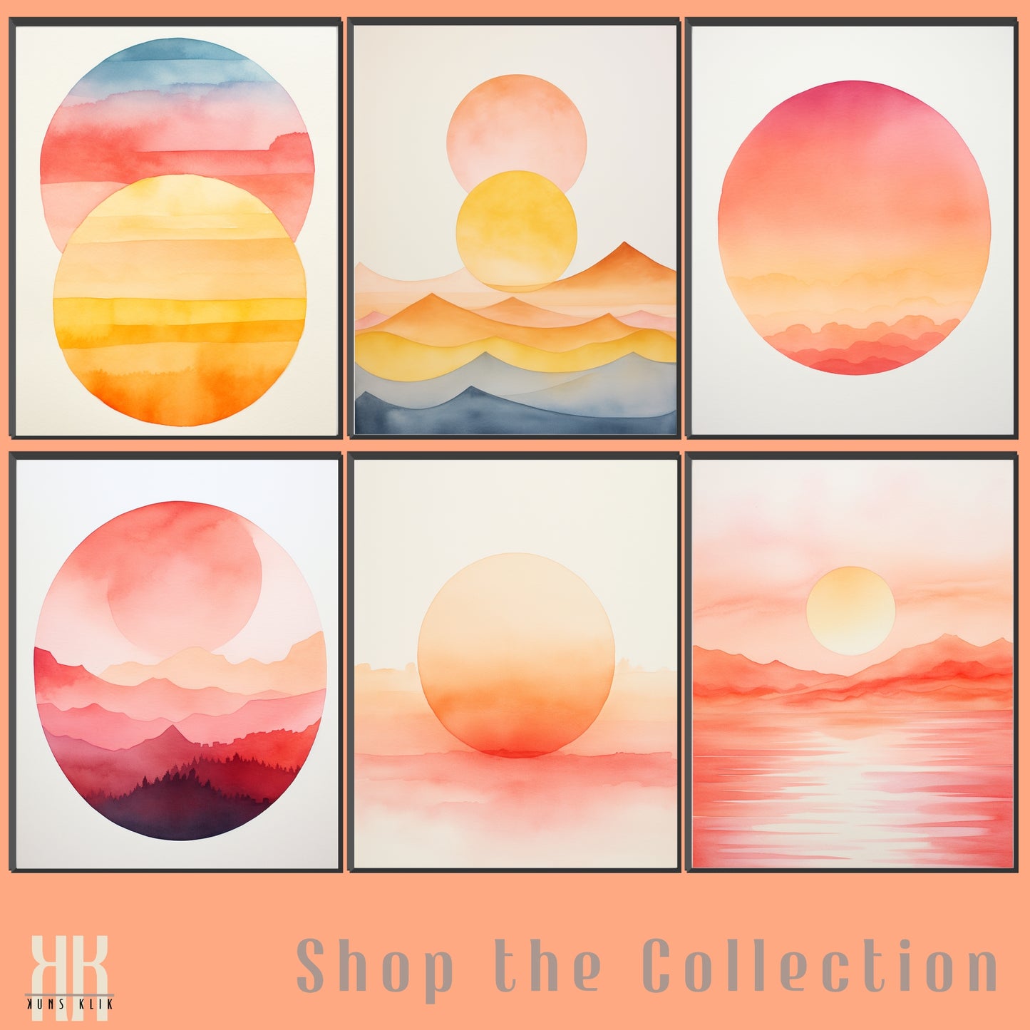 Minimalist Watercolour Sunset Mountain Art Print - 12