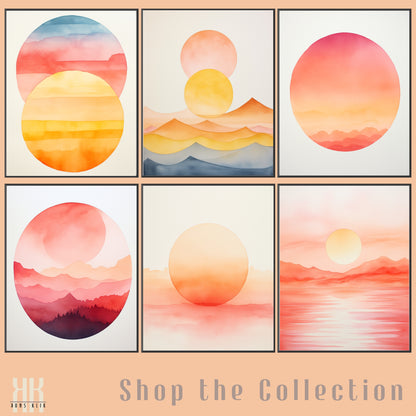 Minimalist Watercolour Sunset Mountain Art Print - 2