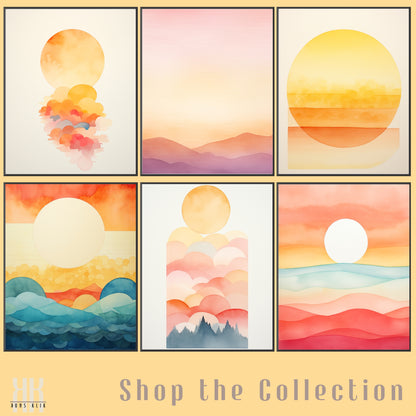 Minimalist Watercolour Sunset Mountain Art Print - 3