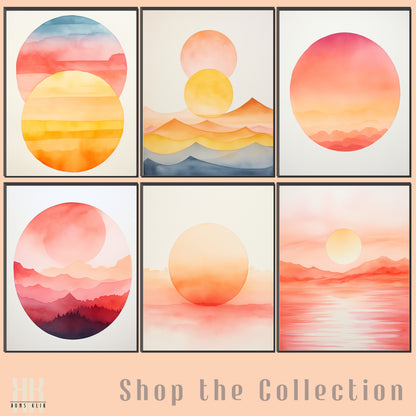 Minimalist Watercolour Sunset Mountain Art Print - 5