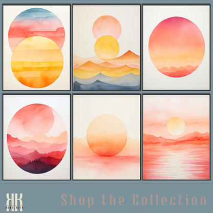 Minimalist Watercolour Sunset Mountain Art Print - 11