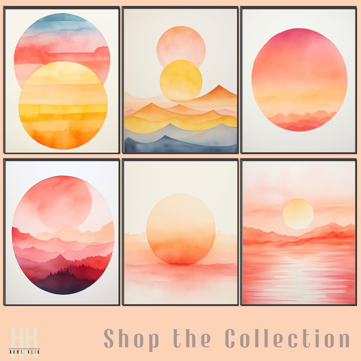 Minimalist Watercolour Sunset Mountain Art Print - 4