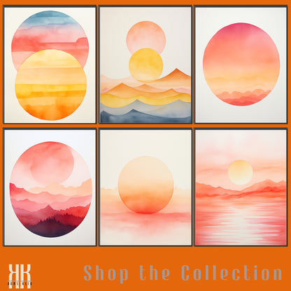 Minimalist Watercolour Sunset Mountain Art Print - 9