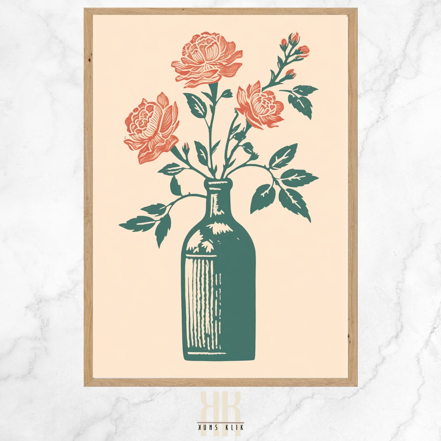  Vintage-inspired illustration of an apothecary bottle filled with stylized pink roses and surrounded by an array of botanical motifs