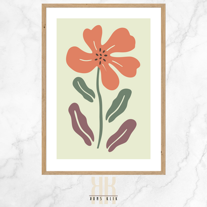 Flat Graphic, Botanical Print in bright colours, minimalist print