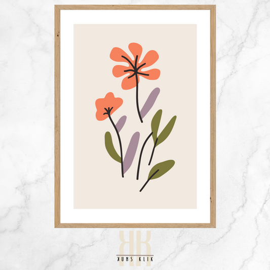 Flat Graphic, Botanical Print in bright colours, minimalist print