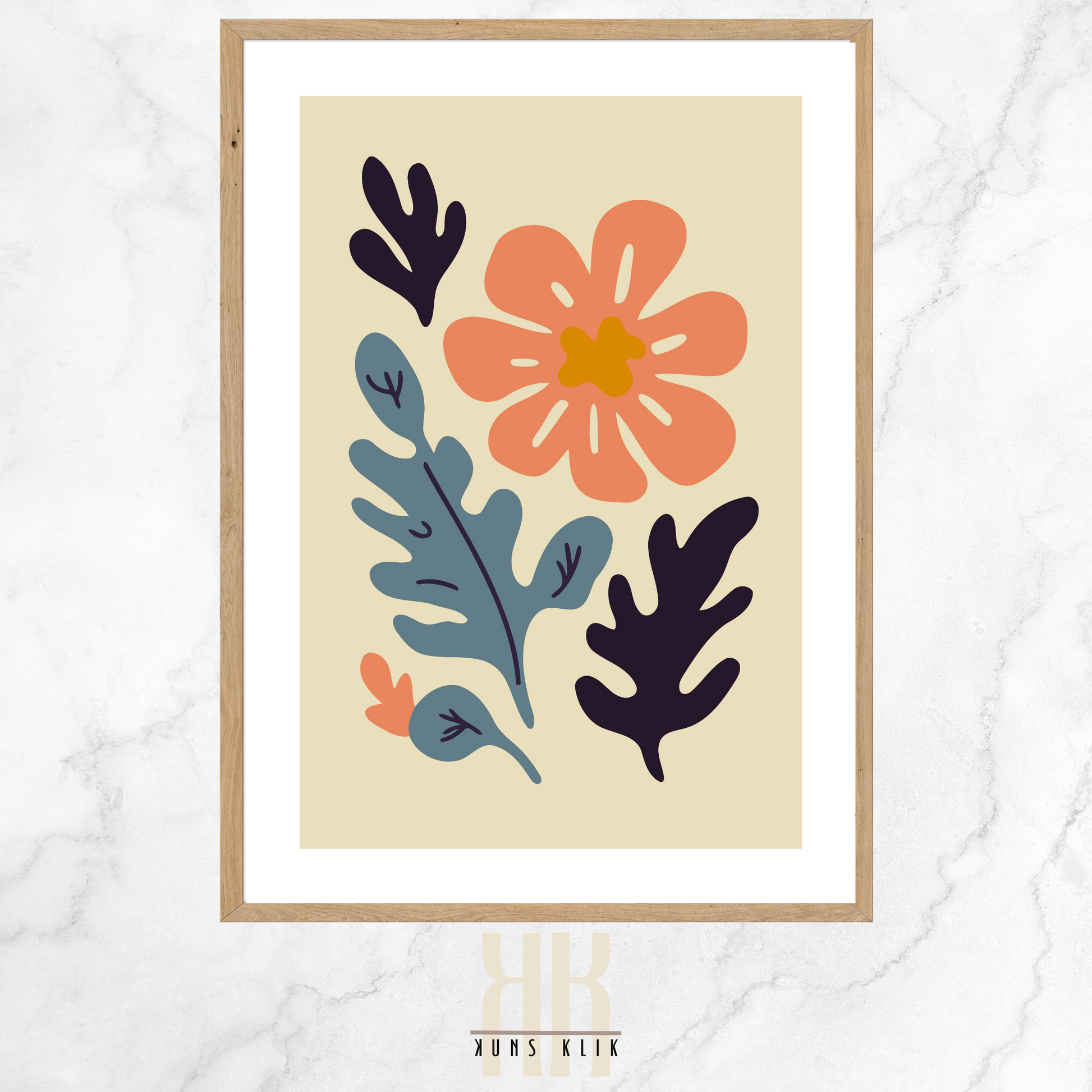 Flat Graphic, Botanical Print in bright colours, minimalist print