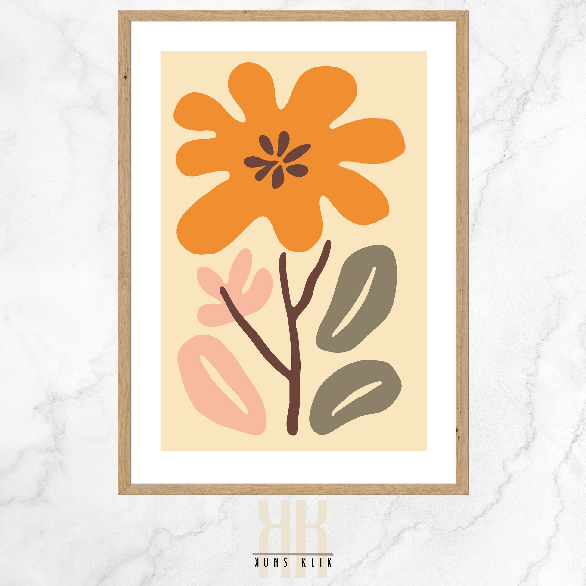 Flat Graphic, Botanical Print in bright colours, minimalist print