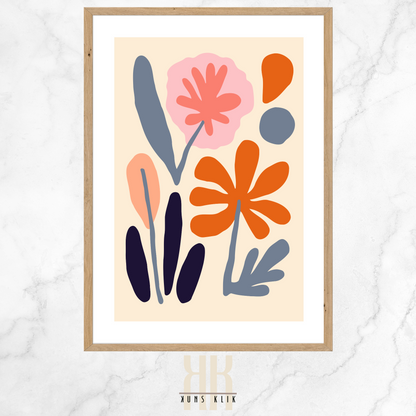 Flat Graphic, Botanical Print in bright colours, minimalist print