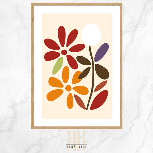 Flat Graphic, Botanical Print in bright colours, minimalist print