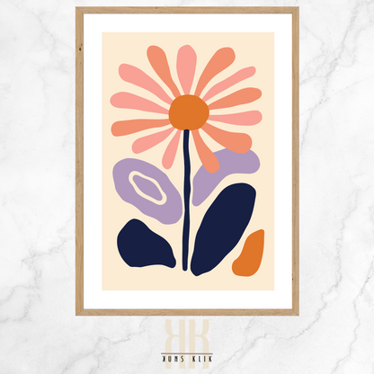 Flat Graphic, Botanical Print in bright colours, minimalist print