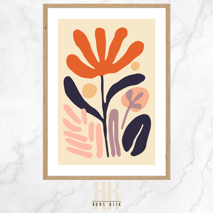 Flat Graphic, Botanical Print in bright colours, minimalist print