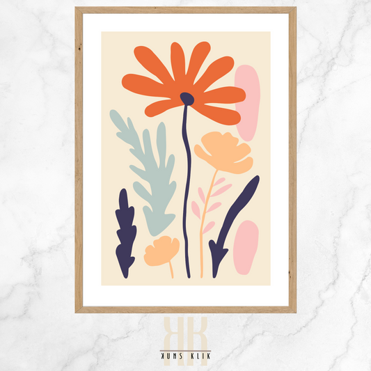 Flat Graphic, Botanical Print in bright colours, minimalist print