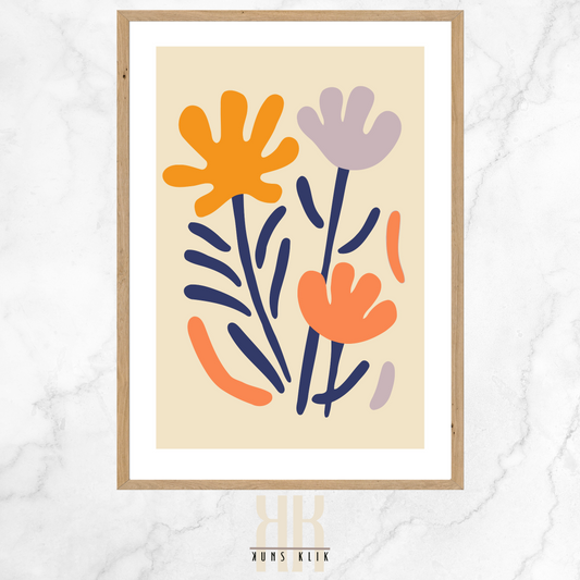 Flat Graphic, Botanical Print in bright colours, minimalist print