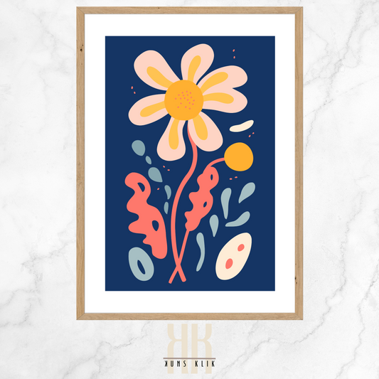 Flat Graphic, Botanical Print in bright colours, minimalist print