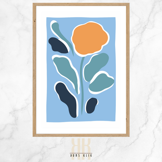 Flat Graphic, Botanical Print in bright colours, minimalist print