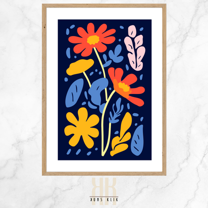 Flat Graphic, Botanical Print in bright colours, minimalist print