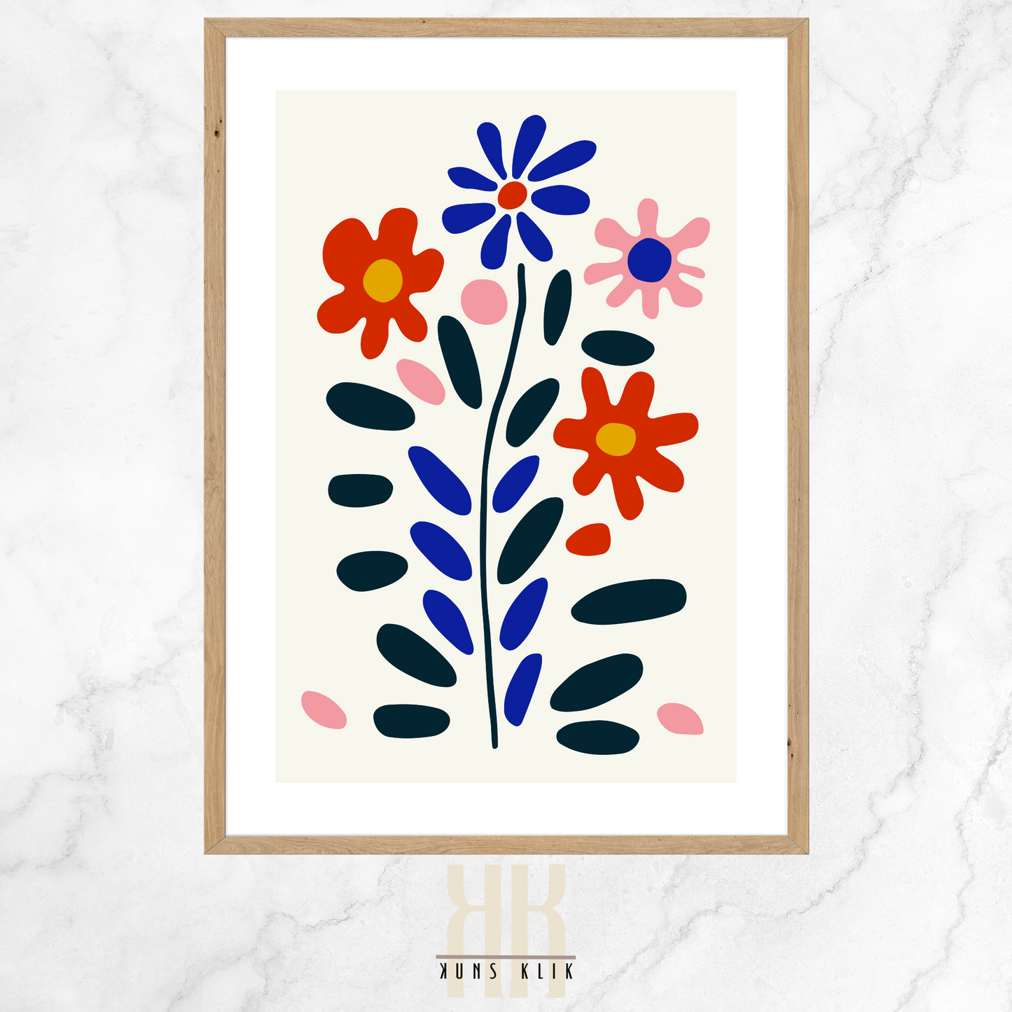 Flat Graphic, Botanical Print in bright colours, minimalist print