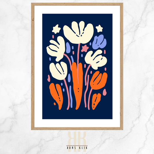 Flat Graphic, Botanical Print in bright colours, minimalist print