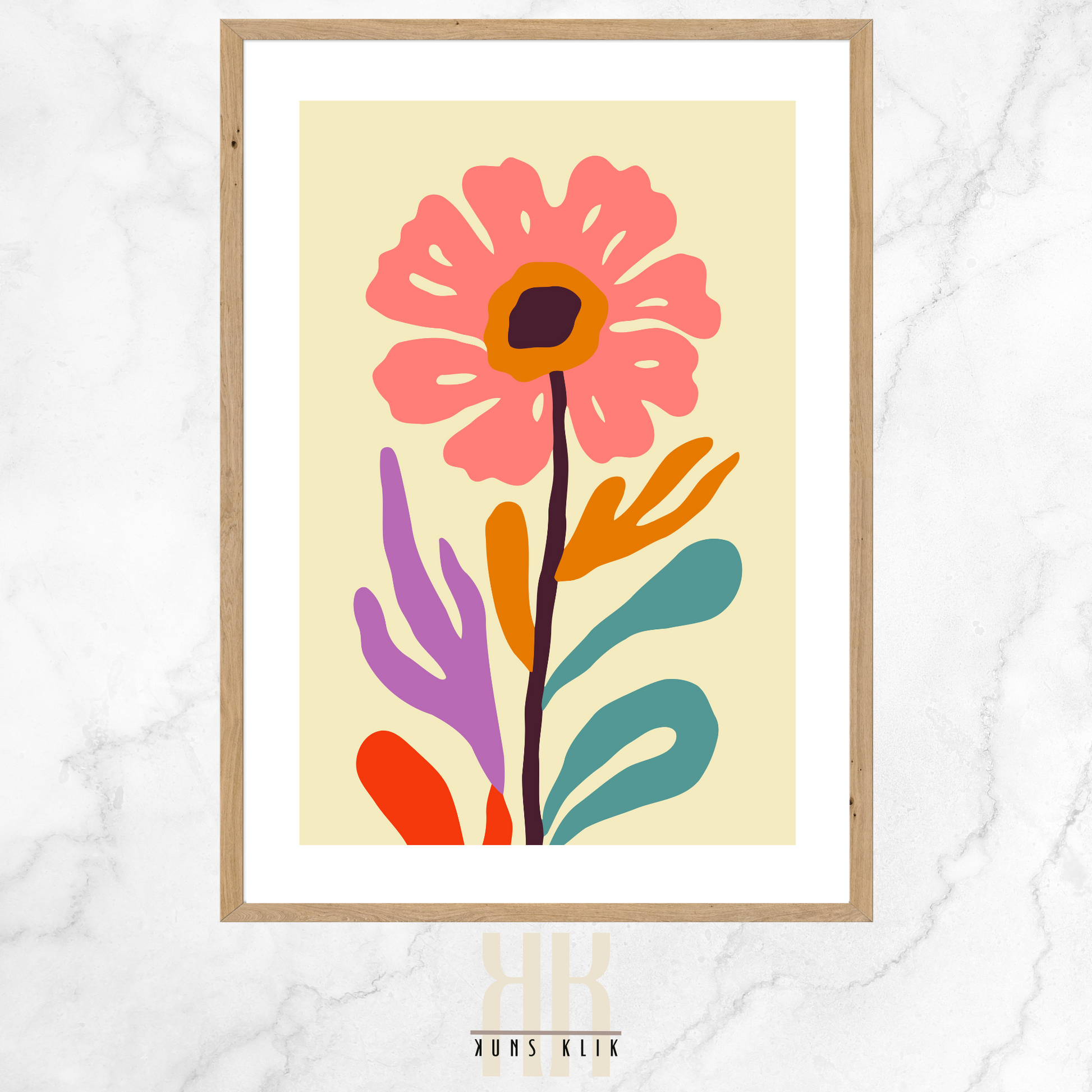 Flat Graphic, Botanical Print in bright colours, minimalist print