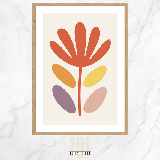 Flat Graphic, Botanical Print in bright colours, minimalist print