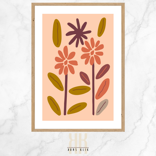 Flat Graphic, Botanical Print in bright colours, minimalist print