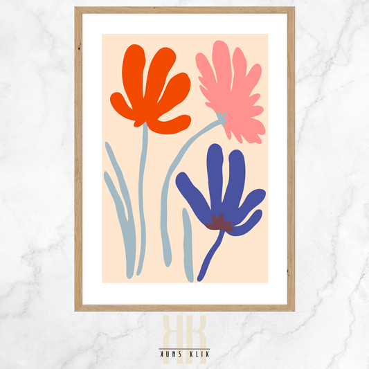 Flat Graphic, Botanical Print in bright colours, minimalist print