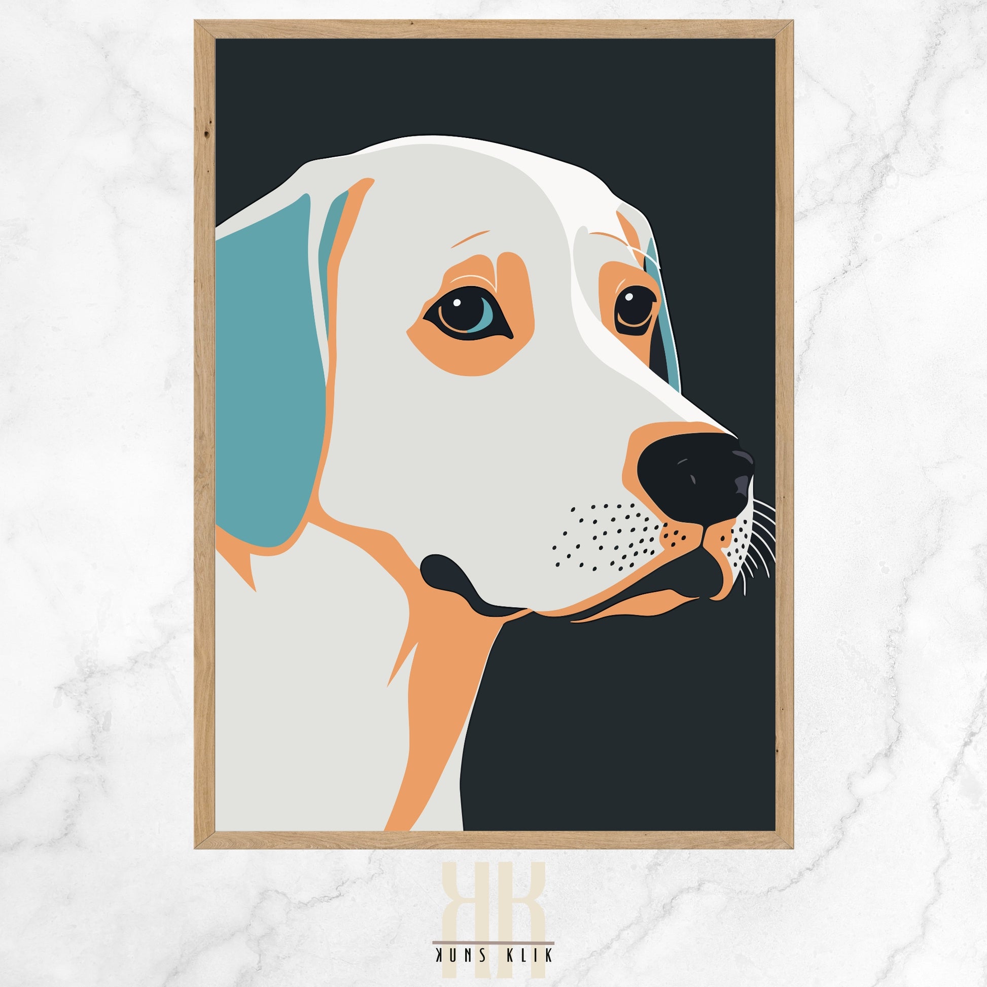 The featured piece of the collection showcases a dog with gentle, engaging eyes, rendered in a streamlined design that speaks volumes through its simplicity. The careful selection of a muted color palette against a dark background enhances the thoughtful gaze of the depicted canine, inviting viewers into a moment of quiet contemplation and connection.