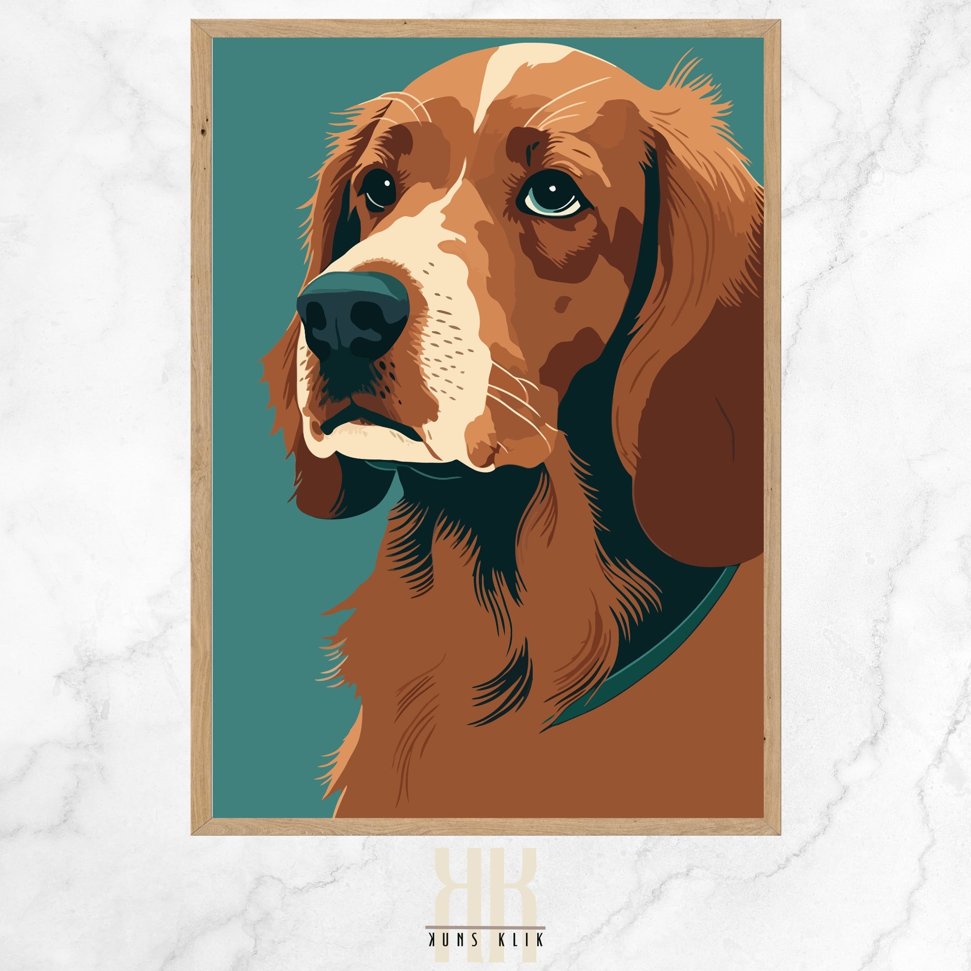 The featured piece of the collection showcases a dog with gentle, engaging eyes, rendered in a streamlined design that speaks volumes through its simplicity. The careful selection of a muted color palette against a dark background enhances the thoughtful gaze of the depicted canine, inviting viewers into a moment of quiet contemplation and connection.