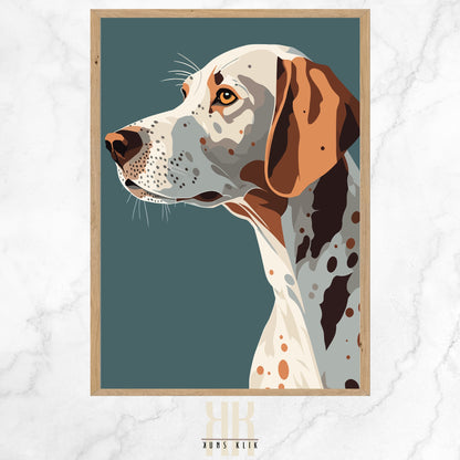 The featured piece of the collection showcases a dog with gentle, engaging eyes, rendered in a streamlined design that speaks volumes through its simplicity. The careful selection of a muted color palette against a dark background enhances the thoughtful gaze of the depicted canine, inviting viewers into a moment of quiet contemplation and connection.