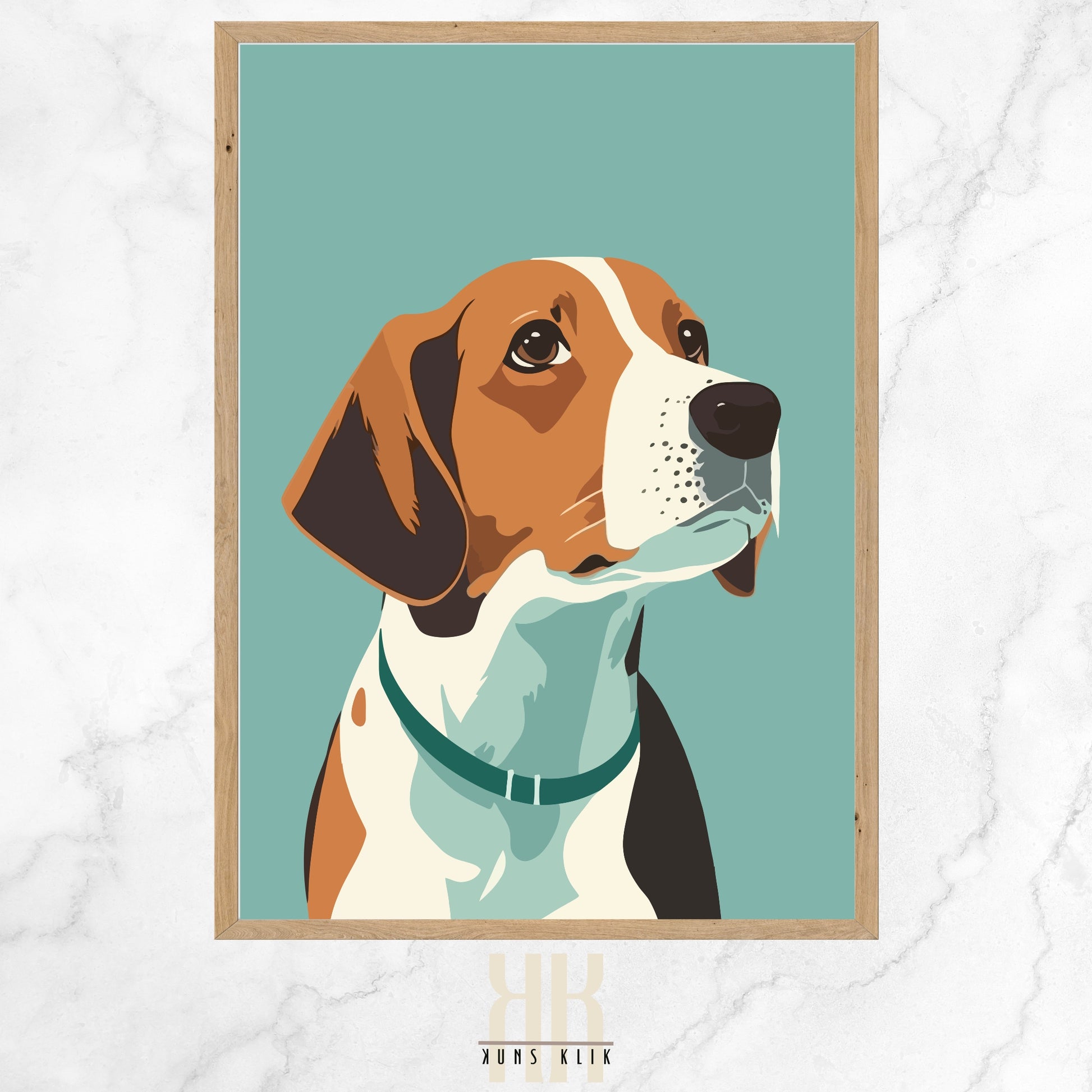 The featured piece of the collection showcases a dog with gentle, engaging eyes, rendered in a streamlined design that speaks volumes through its simplicity. The careful selection of a muted color palette against a dark background enhances the thoughtful gaze of the depicted canine, inviting viewers into a moment of quiet contemplation and connection.