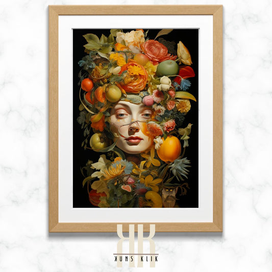 Detailed Botanical Woman Portrait Canvas Print