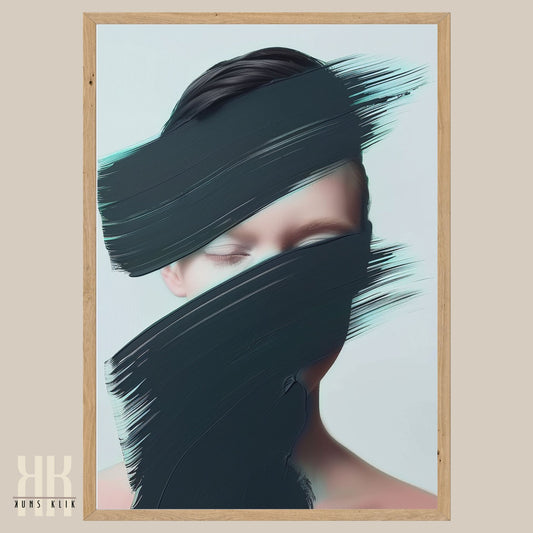 Abstract Female Face Art with Bold Black Brushstrokes