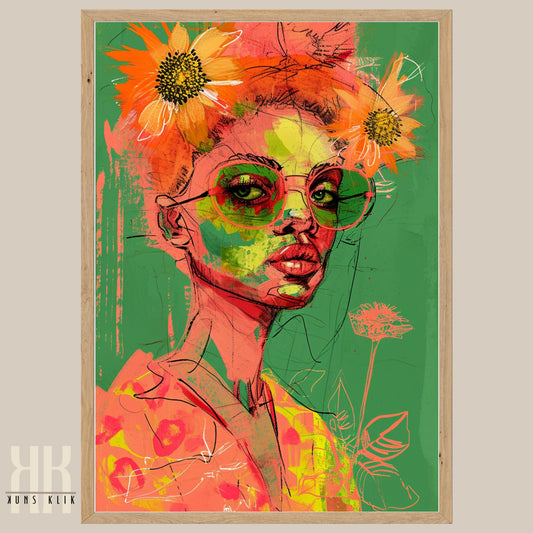 Vivid Floral Fashion Portrait Print