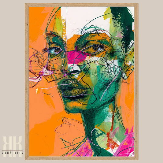Fashion Forward Floral Art Print in Bold Orange and Green Tones