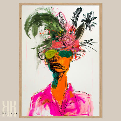 Modern Fashion Art with Floral Headpiece in Bold Colour
