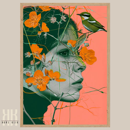 Modern Fashion and Floral Art in Vibrant Orange and Pink