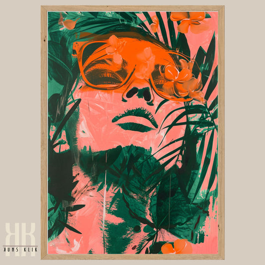 Abstract Female Portrait in Pink and Green