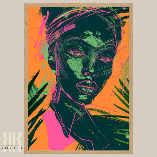 Bold Fashion Illustration with Floral Motifs in Bright Tones