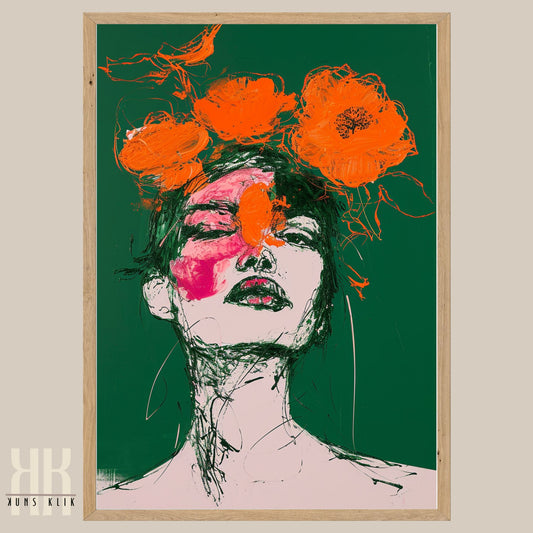 Bold Green and Pink Fashion Illustration Wall Art
